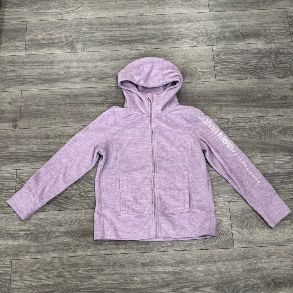 Calvin Klein Girls Performance Fleece Hoodie Jacket Light Purple Size Med Used